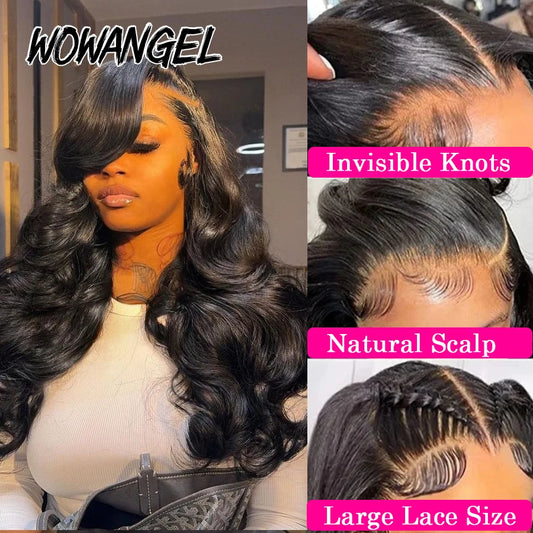 WowAngel 13x6 HD Lace Frontal Wigs Body Wave Human Hair Wigs Bye Bye Knots Skin Melted Pre Plucked Brazilian Hair For Women