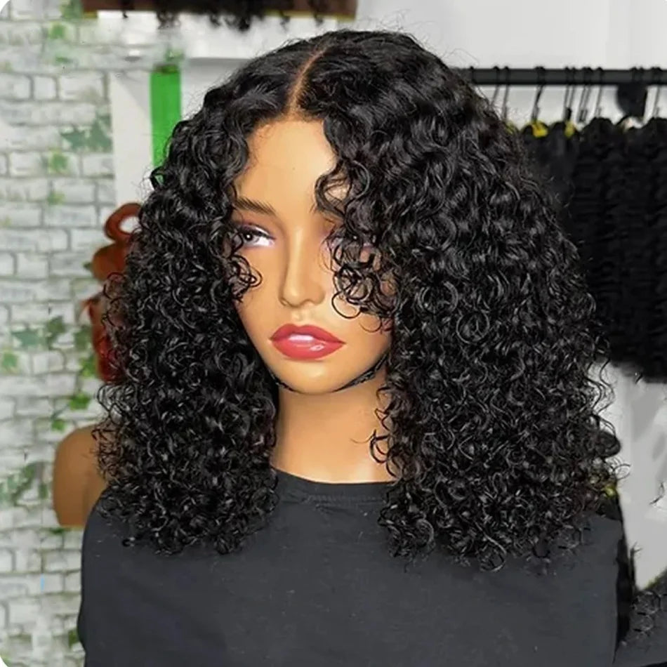 Curly Wig 100% Human Hair 13x4 Lace Frontal Brazilian Remy Wigs Natural Black 4x4 Lace Front 200%