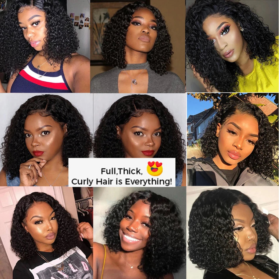 Kinky Curly 13X4 Lace Frontal 100% Human Hair Wigs Short Bob Wigs for Women Glueless Transparent Lace Front Wigs 180% Tissage