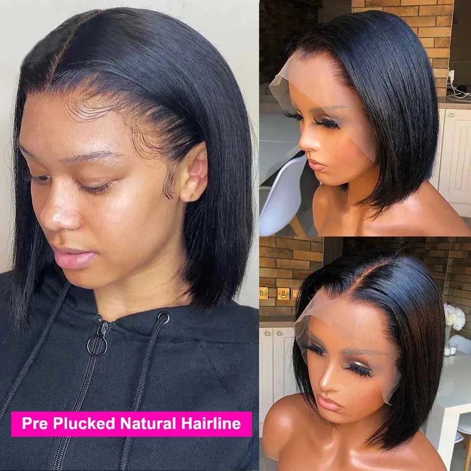 Bob Wig Human Hair 13x4 Lace Front Wig 200% Density Short Straight Frontal Bob Wig Transparent Lace Pre Plucked With Baby Hair