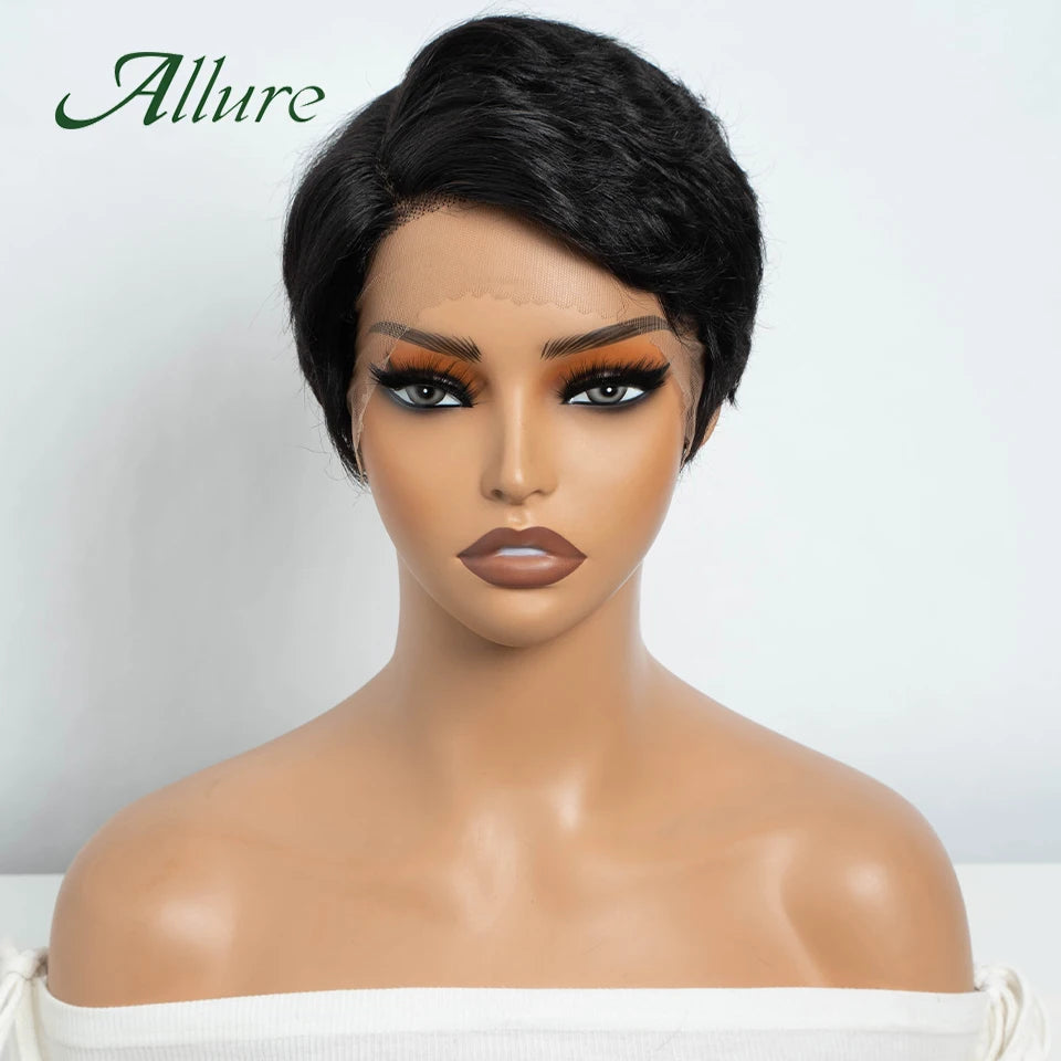 Short Pixie Cut Human Hair Wigs Natural Black Colored Hair T Part Lace Wig Brazilian Cheap Blonde 613 Ombre Remy Hair Wig Allure