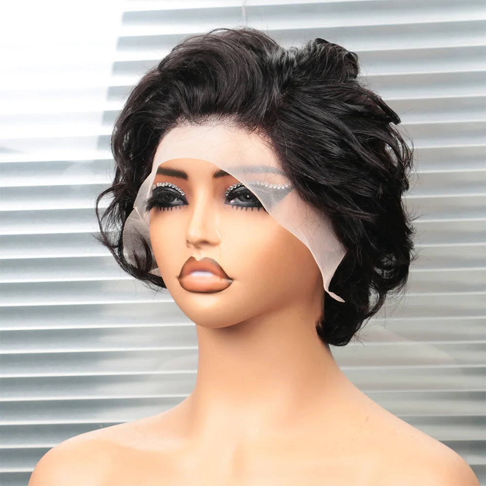 Pixie Cut Wigs Human Hair 13x4 Short Pixie Cut Lace Front Wig for Women Black Pixie Cut Transparent Frontal Wig Natural Wave Wig