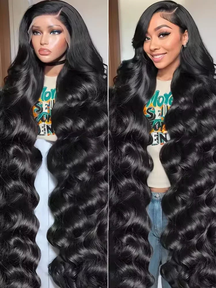 30 40 Inch Body Wave Lace Front Wig Human Hair 13x6 Hd Transparent Frontal Glueless Pre Plucked Black For Women Water Wave