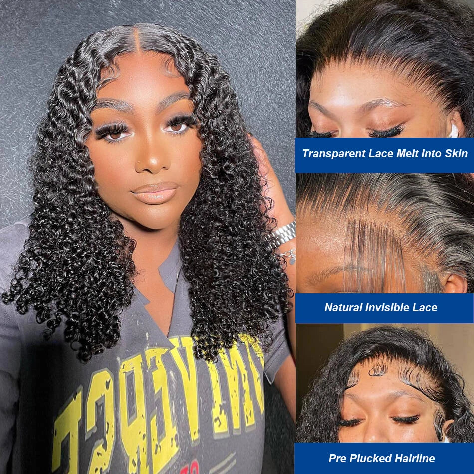 13x4 Short Wig Jerry Curly Wigs Human Hair Natural Black Pre Plucked Lace Frontal Wig Curly Wig