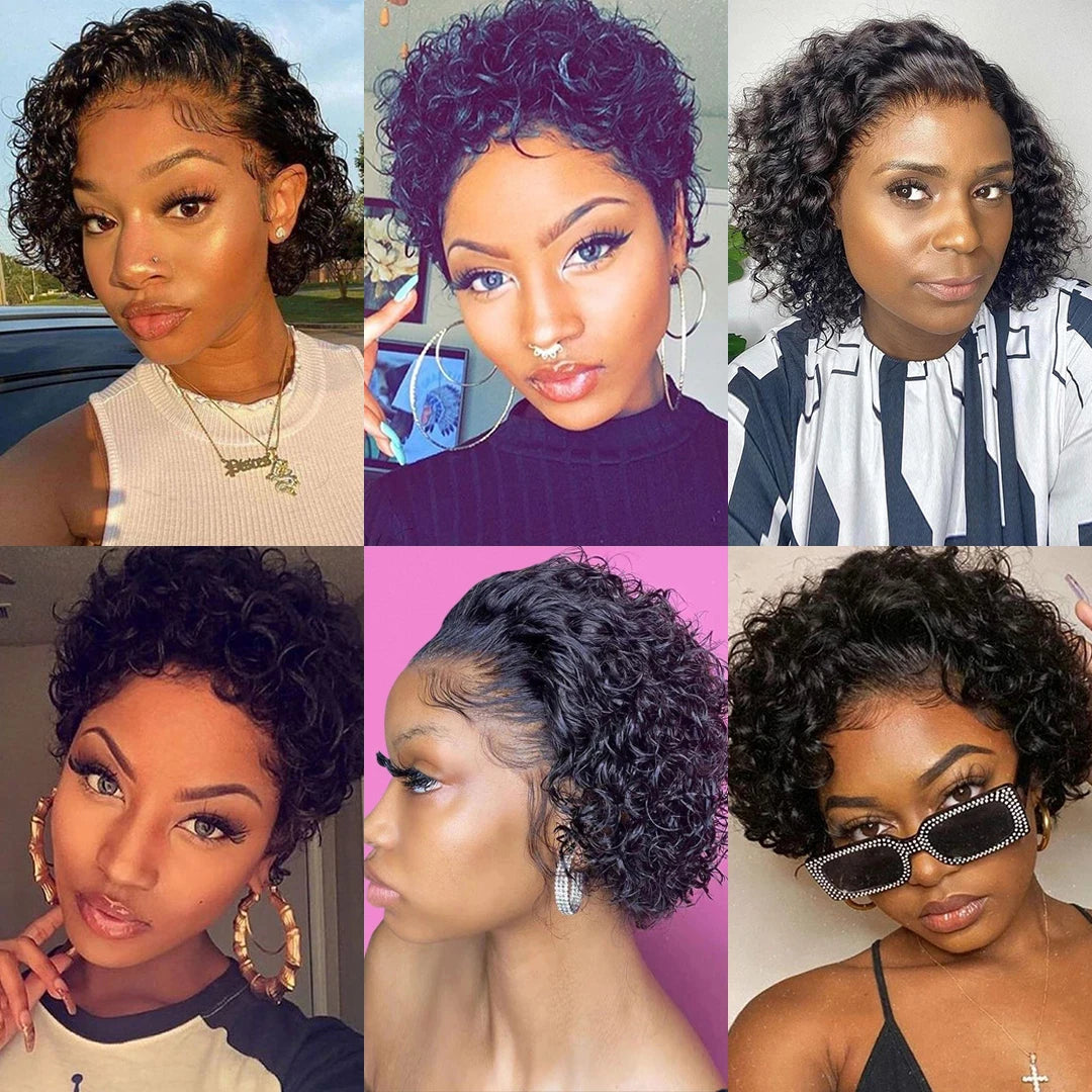 Pixie Curls 100% Human Hair Pixie Cut 13x4 Lace Frontal Wigs Short Bob Human Hair Wig Transparent Lace Front Human Hair Wig