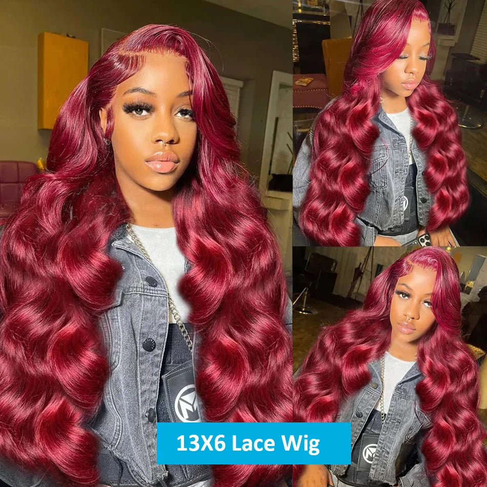 99j Burgundy Body Wave Human Hair 13x6 Hd Transparent Lace Front Wig 13x4 Colored 30 40 Inch Brazilian Hair For Women