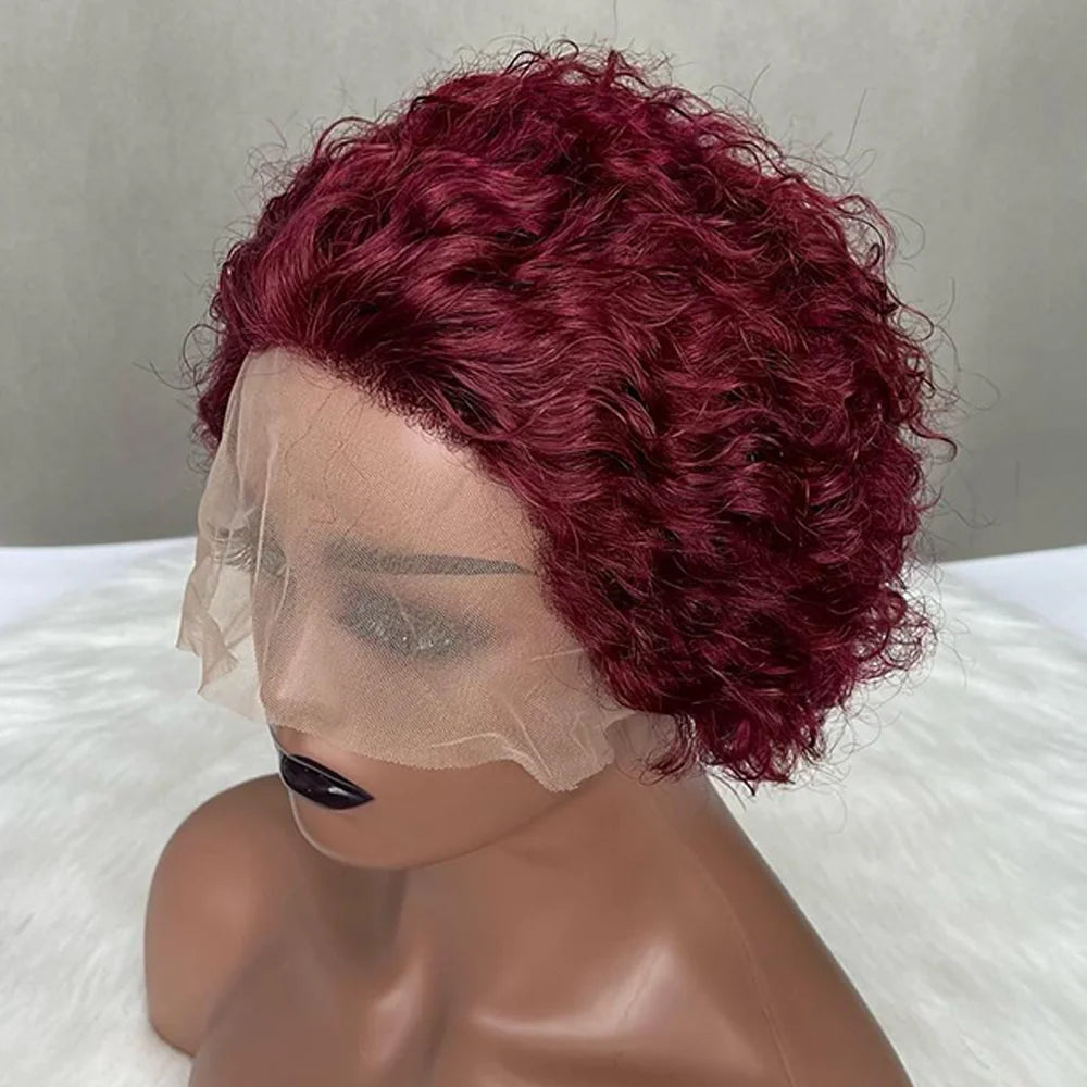 Pixie Cut Wig Colored Lace Wig Spring curl Short Bob Human Hair Wig For Women Natural Black Color Human Hair Cheap Wig 13X1