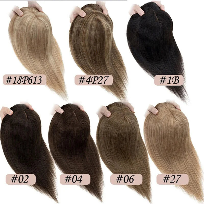 Straight Hair Clip In Human Hair Silk Top Base Topper For Women Toupee Hairpiece Wig 12x13cm Natural Color Top Wig