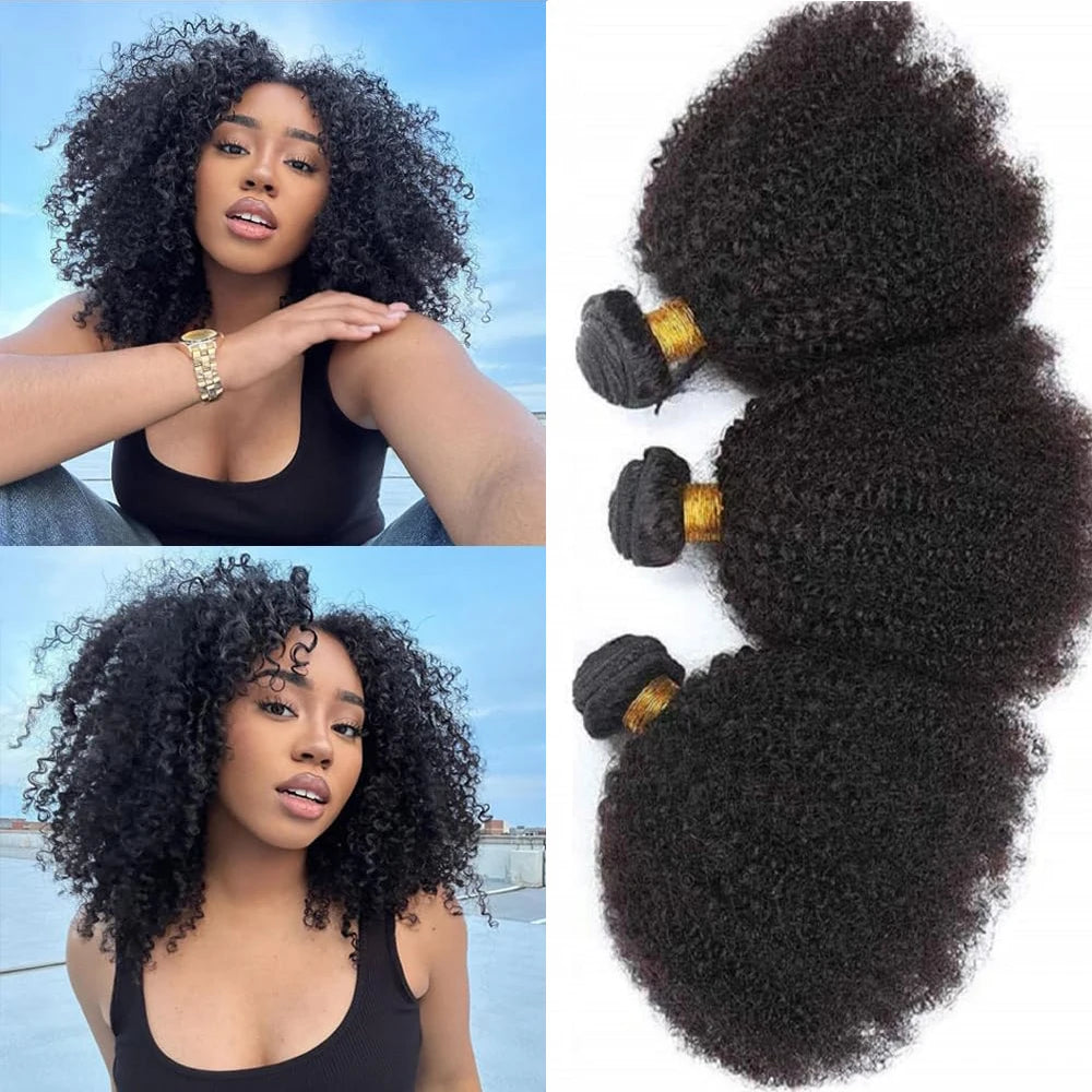 Afro Kinky Curly Human Hair Bundles 8 - 20 Inch Curly Weave 100% Unprocessed Virgin Extensions for Black Women Natural Color