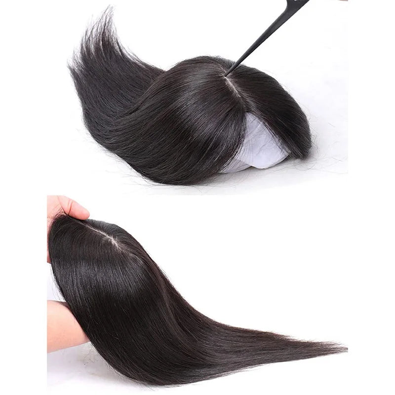 Straight Hair Clip In Human Hair Silk Top Base Topper For Women Toupee Hairpiece Wig 12x13cm Natural Color Top Wig