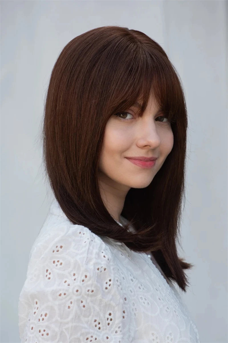 Chocolate Brown Straight Bob Wigs 13x1 HD Transparent Lace Front Wig for Women Natural Black Brown Real Human Bob Wig with Bangs