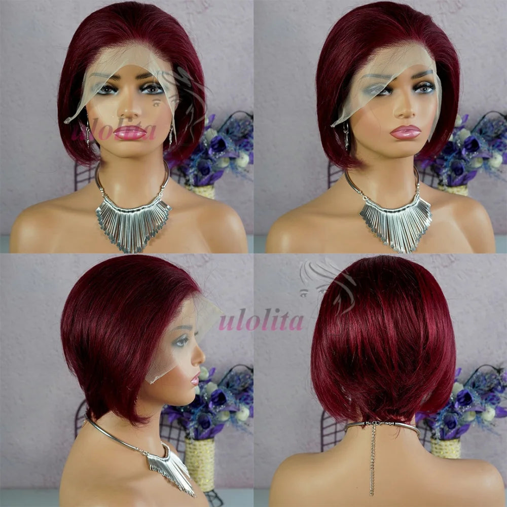 Pixie Cut 13x4 Transparent Lace Front Wigs For Women Short Bob Wig Brazilian Pre Plucked Lace Frontal Human Hair Wig 180 Density