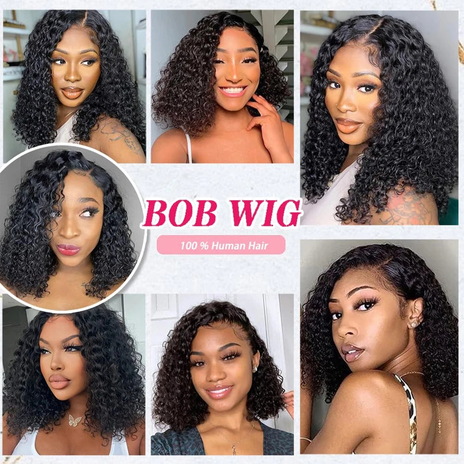 Glueless Short Bob Wig Kinky Curly Wear To GO 13X4 Lace Frontal Human Hair Wigs For Women Remy Jerry Curl perruque bresillienne