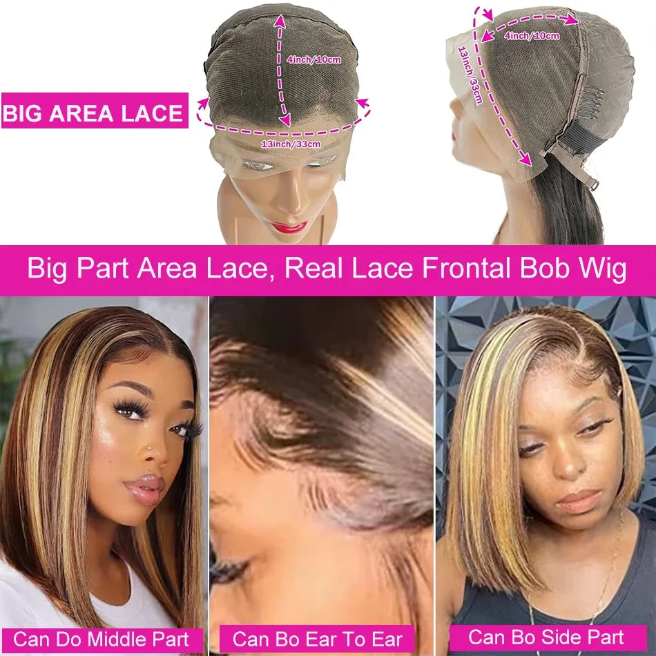 Highlight Wigs Human Hair Straight Bob Wig 4/27 Ombre 13x4 Lace Front Human Hair Wig 100% Remy Hair Pre Plucked Transparent Lace