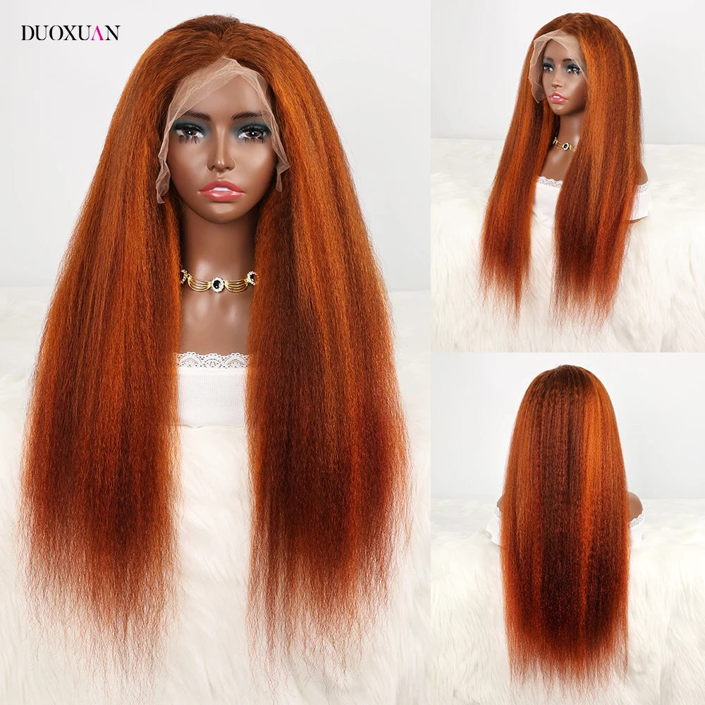 Duoxuan Hair Kinky Straight 13x6 Lace Front Human Hair Wigs 100% Human Hair Wigs Transparent Lace Brazilian Yaki Straight Wig