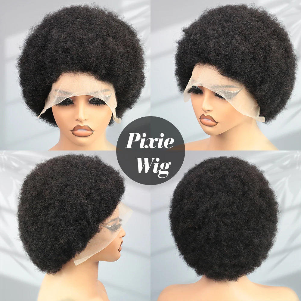 Afro Wigs Short Kinky Curly Human Hair Wig for Black Women 13X4 HD Lace Wigs Pixie Cut Wigs  Short Afro Kinky Curly Wig Cosplay