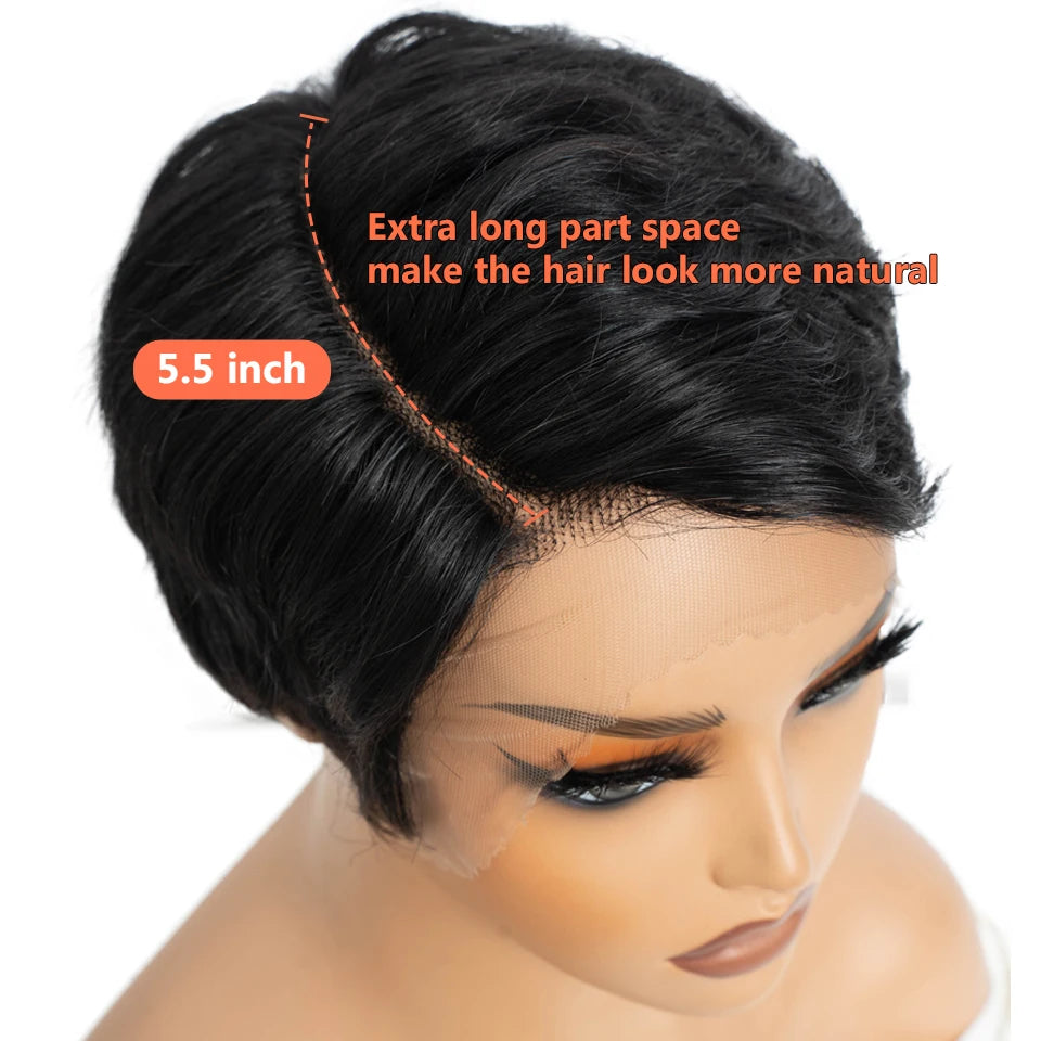 Short Pixie Cut Human Hair Wigs Natural Black Colored Hair T Part Lace Wig Brazilian Cheap Blonde 613 Ombre Remy Hair Wig Allure