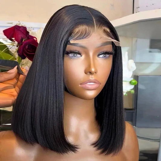 4X4 Straight Short Bob Wig Closure Brazilian Remy Human Hair 180% 13X4 Lace Front Wig Pre plucked 8 10 12 14 16 inch For Women