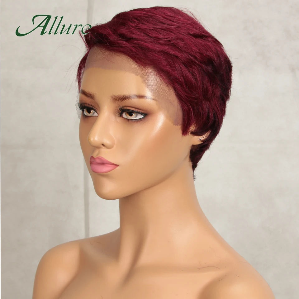 Short Pixie Cut Human Hair Wigs Natural Black Colored Hair T Part Lace Wig Brazilian Cheap Blonde 613 Ombre Remy Hair Wig Allure