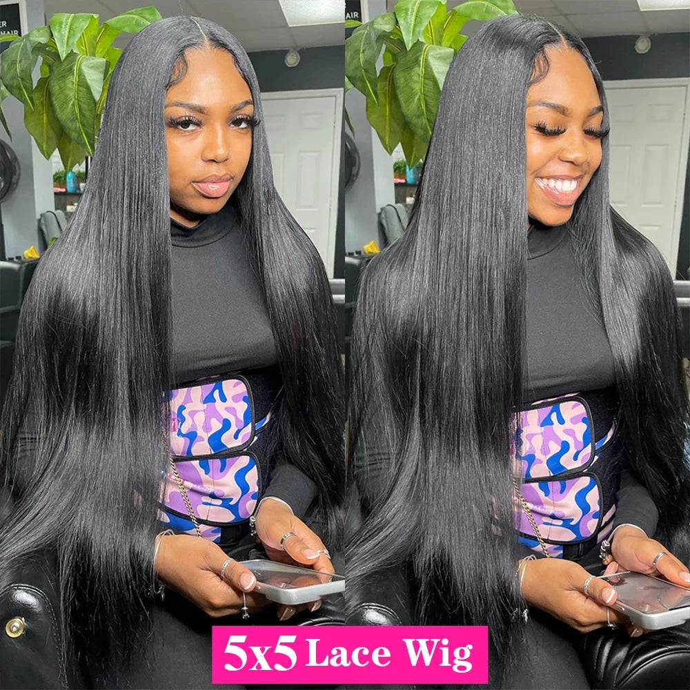 Ship from USA 200% Density 5x5 13x4 13x6 Lace Frontal Wig Straight HD Transparent Lace Brazilian Human Hair Wig 360 Lace Natural Color Wig