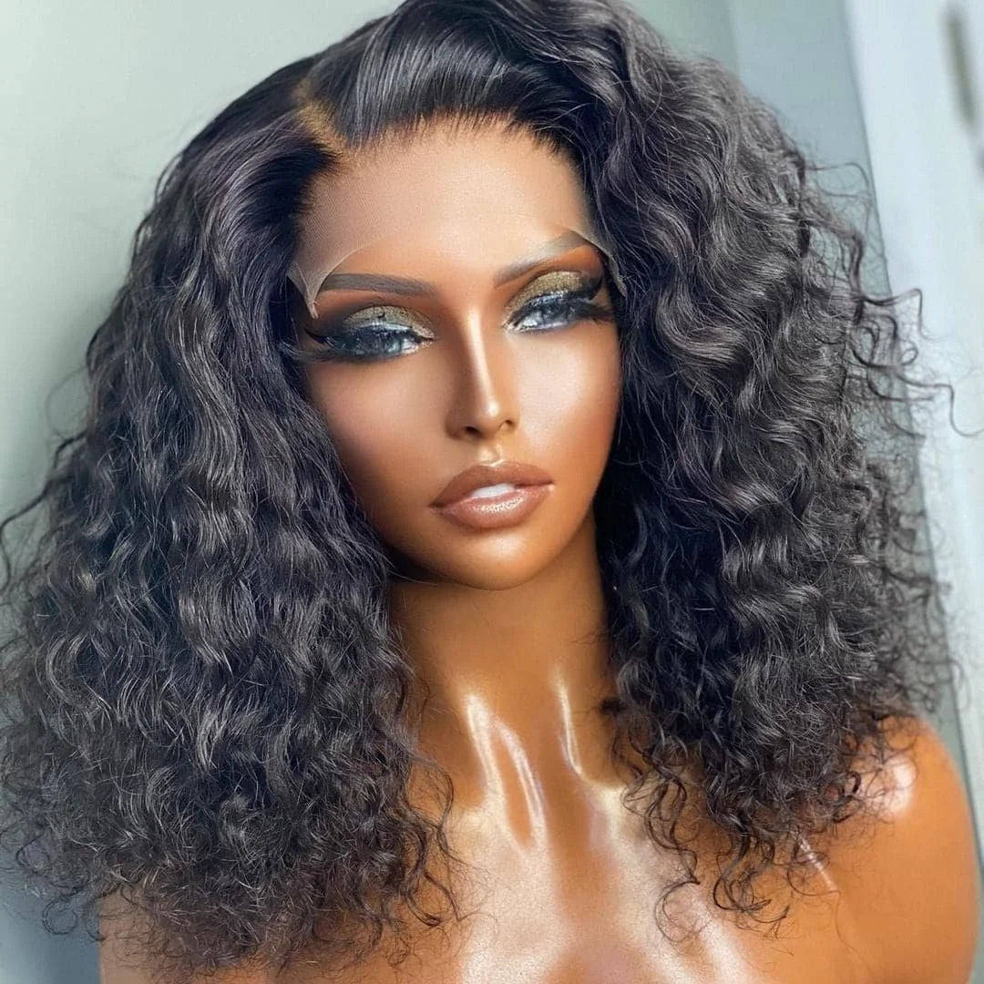 Deep Curly Short Bob Wigs 13x4 Lace Front Human Hair Wigs Brazilian Hair Loose Deep Wave Wig 220% Water Wave Bob Wigs For Women