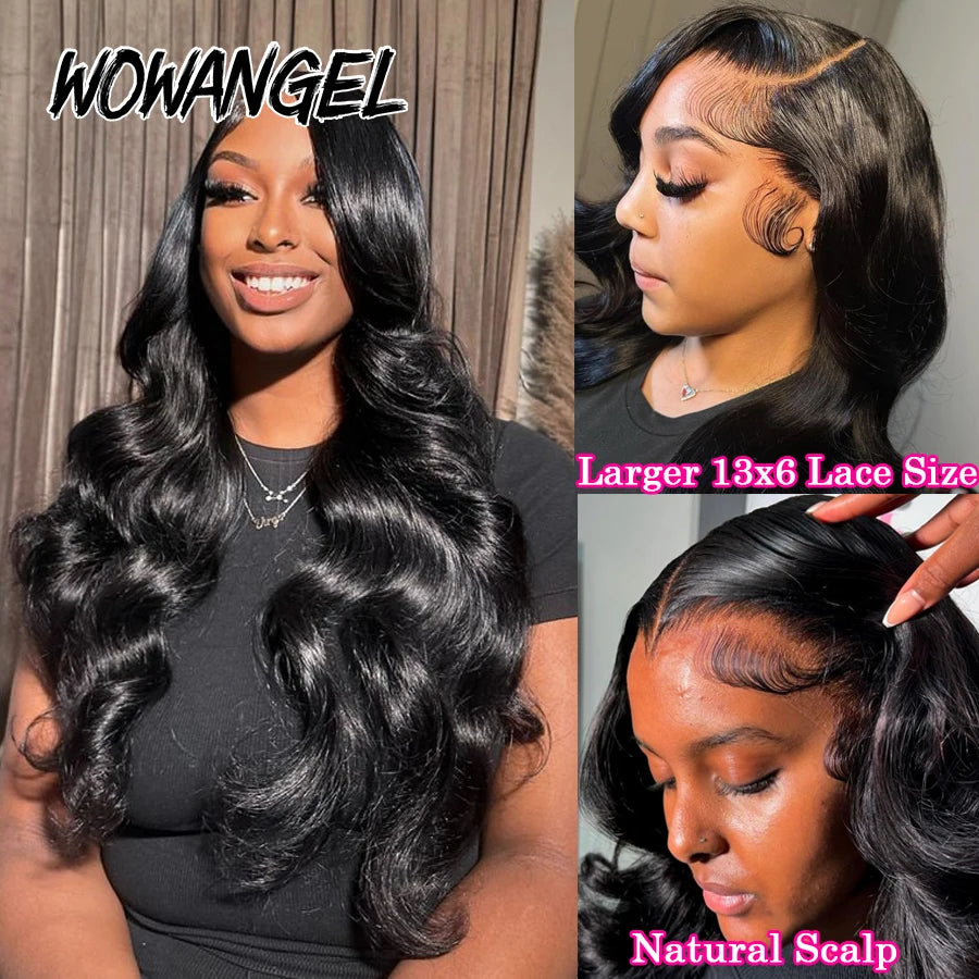 34in Jet Black 13x6 HD Lace Full Frontal Wigs 250% Body Wave Human Hair Wig Melt Skins Pre Plucked Remy Wavy Hair For Women