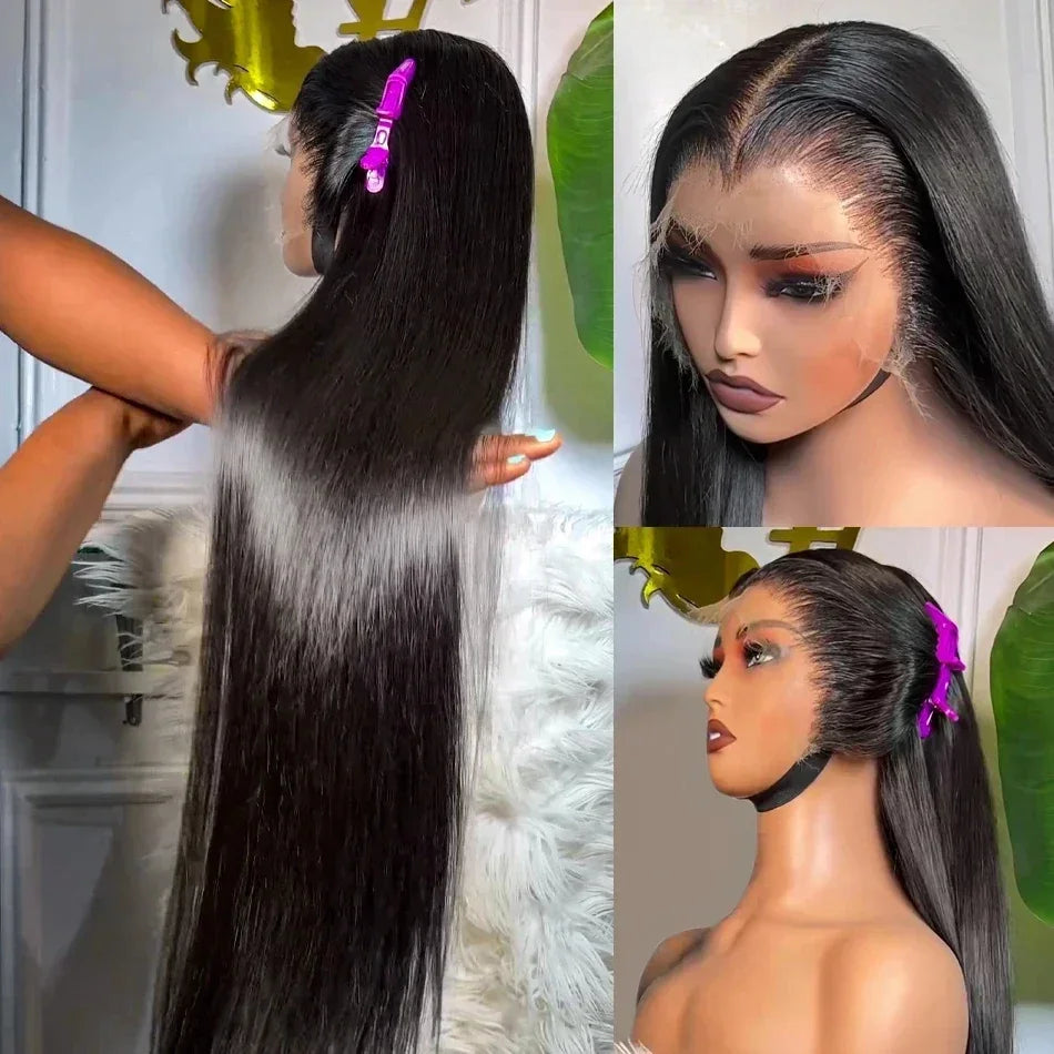 Straight 13x4 HD Transparent Lace Front Wig 30 32 Inch 13x6 Lace Frontal Wigs Human Hair 180 Density Brazilian Natural Black Wig