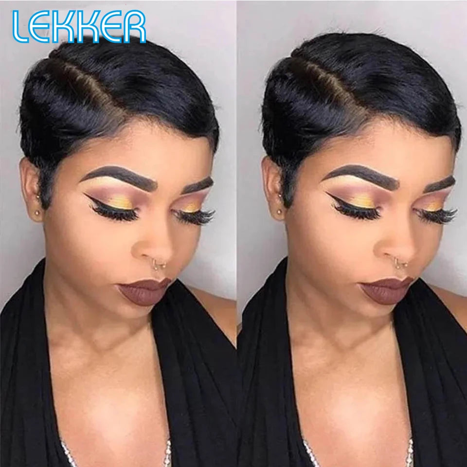 Lekker Ready to Wear Short Pixie Cut 13x1 Side Part Lace Front Human Hair Wigs For Women Glueless Brazilian Remy Hair Bob Wigs