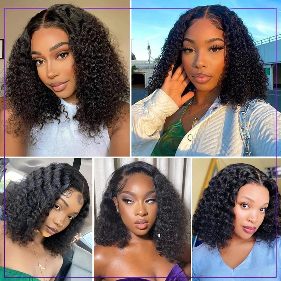 200% Short Curly Bob Wigs Lace Front Human Hair Wigs 13x4 4x4 Deep Wave Lace Frontal Wigs 100% Human Hair Brazilian Hair 14 Inch