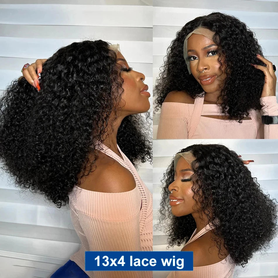 13x4 Short Wig Jerry Curly Wigs Human Hair Natural Black Pre Plucked Lace Frontal Wig Curly Wig