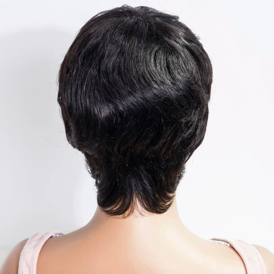 Sleek Short Pixie Cut Human Hair Wigs For Women 100% Real Brazilian Hair Wigs Natural Black Short Straight Woman Wigs