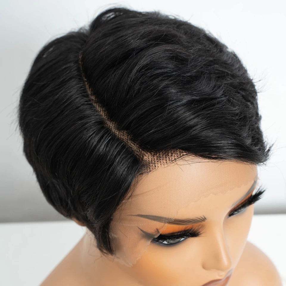 Lekker Short Pixie Cut 13X1 Part Lace Front 100% Human Hair Wig For Women Ready to Wear Brazilian Remy Hair Colored Straight Wig