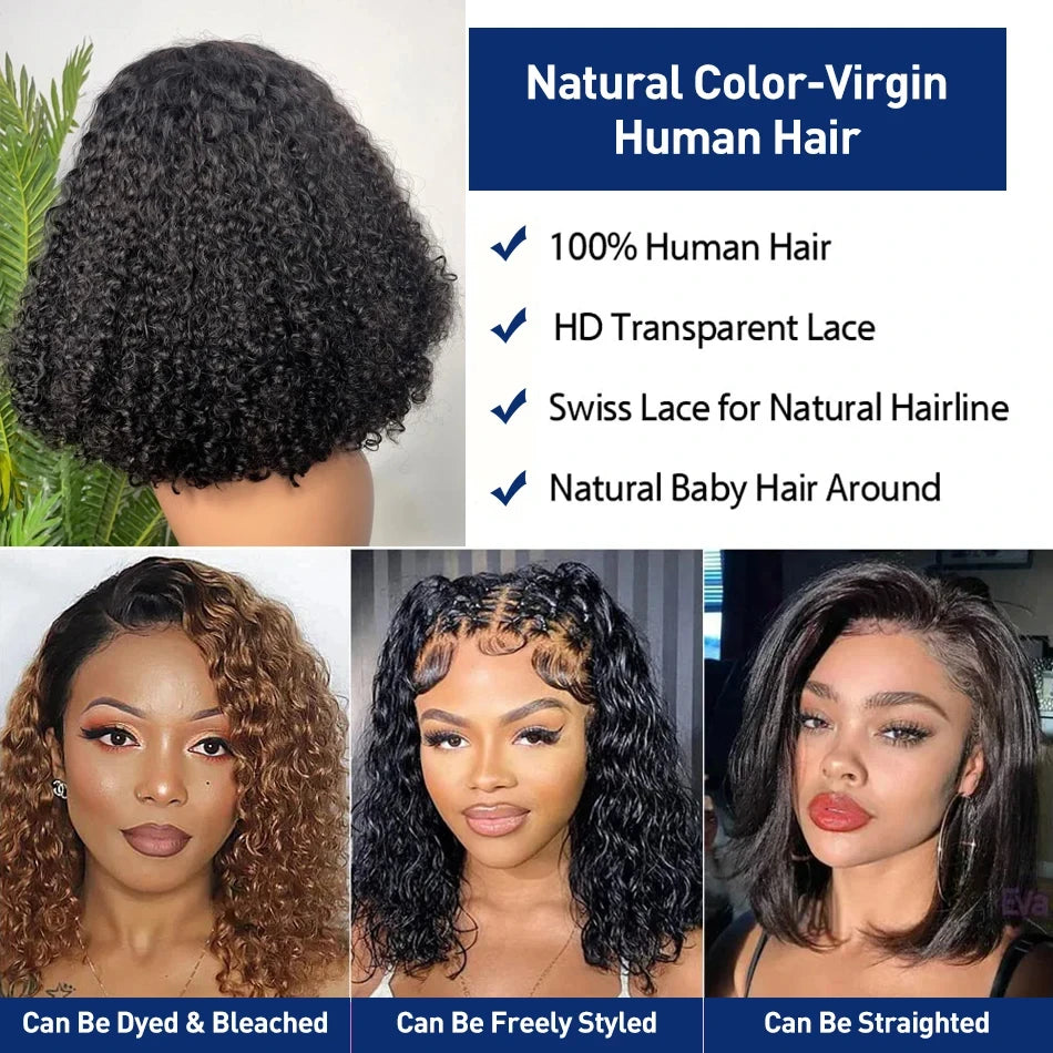 13x4 Bob Wigs Jerry Curly Short Human Hair Natural Black Brazilian Deep Curly Wigs For Black Woman