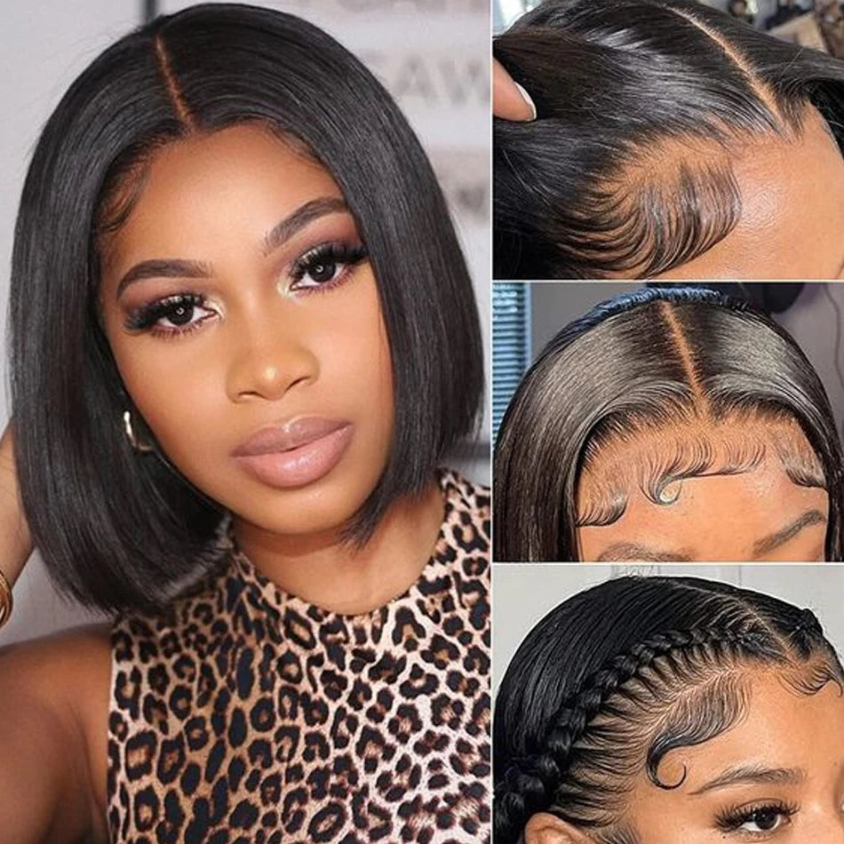 Short Bob Wig Straight 13x4 Lace Front Wig Human Hair Wigs for Black Women Pre Plucked Transparent Brazilian Lace Wigs Glueless