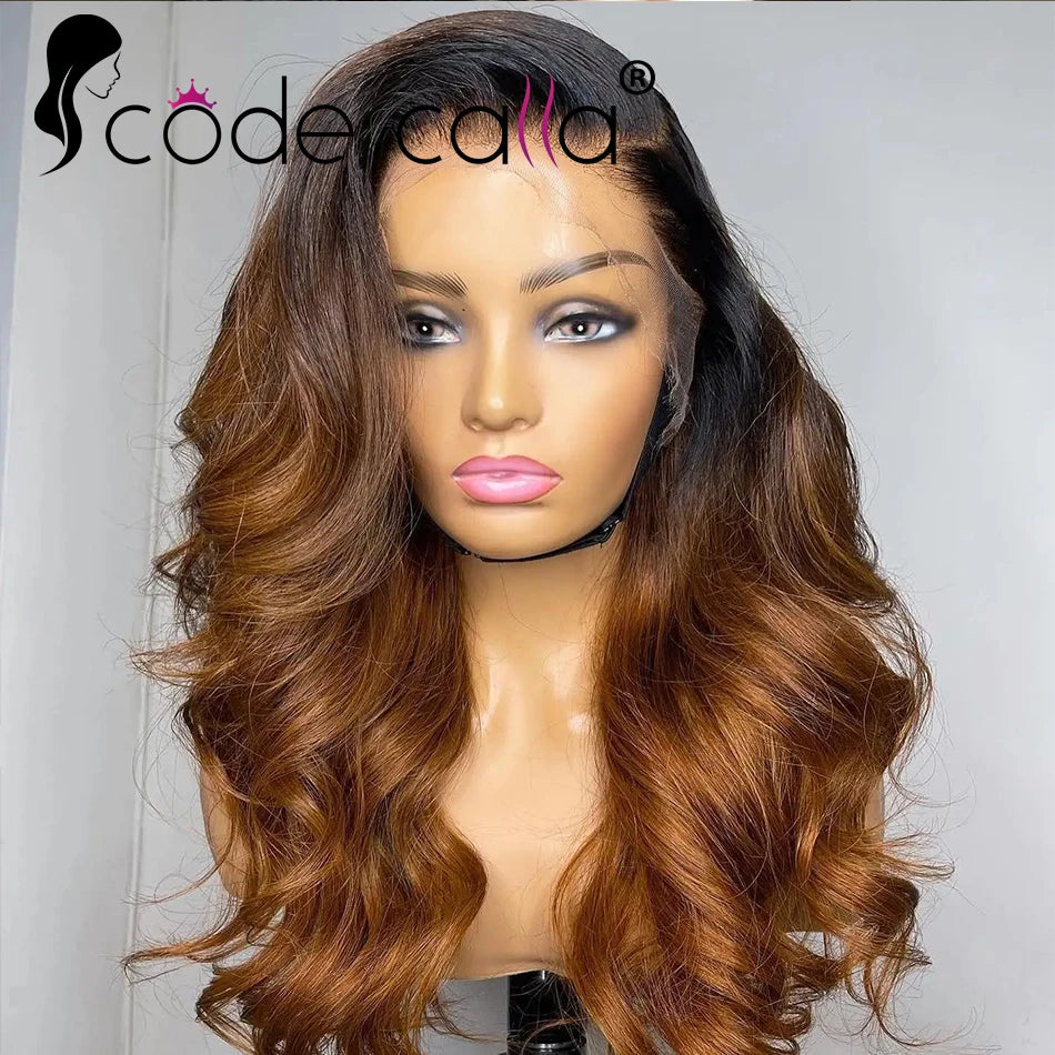 Ombre Brown13x4 HD Lace Front Wigs Human Hair Bone Body Wave 13x4 Human Hair Lace Frontal Wigs Transparent Lace Wig For Women