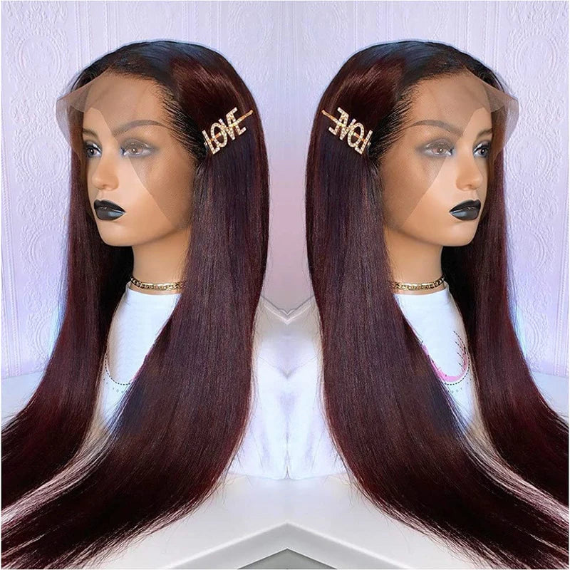 Ombre Hd Lace Front Human Hair Wigs Dark Red Colored Bone Straight Human Hair Wig Glueless Princess 99J Burgundy Brazilian Wigs