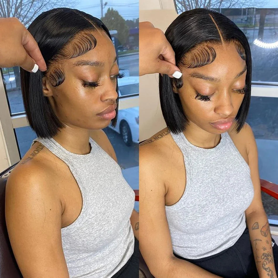 Bob Wig Human Hair 13x4 Lace Front Wig 200% Density Short Straight Frontal Bob Wig Transparent Lace Pre Plucked With Baby Hair