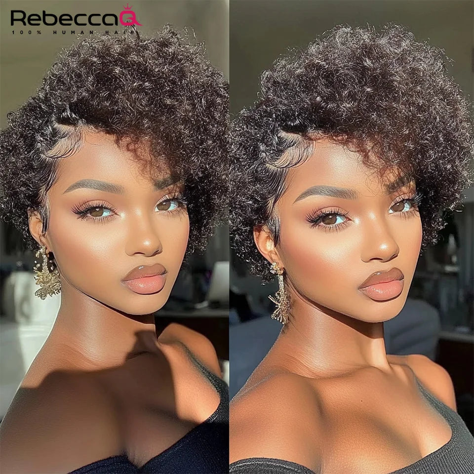 Short Bob Wig Pixie Cut Wig Curly Human Hair Wigs For Women 13x1 Lace Front Transparent Deep Wave Lace Wig Preplucked Hairline