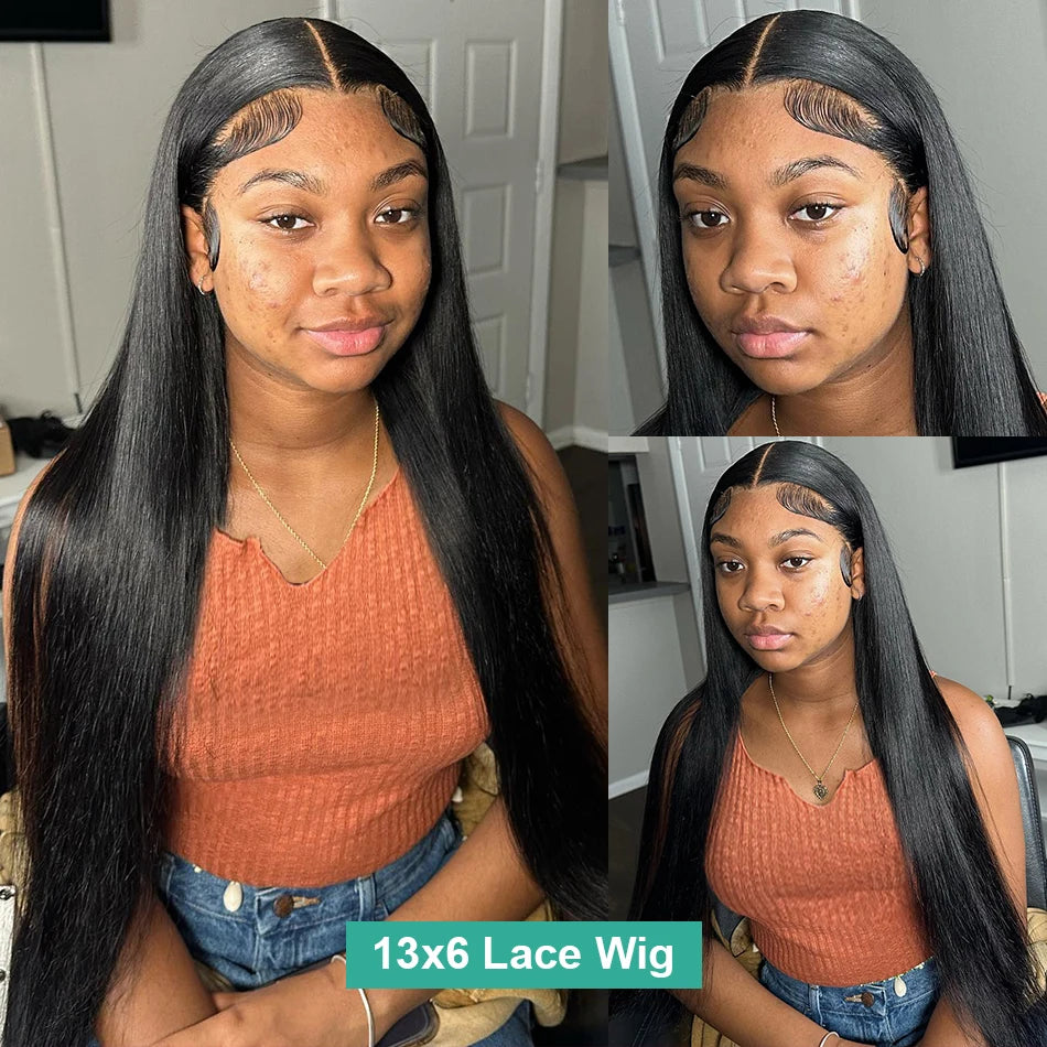 Straight 13x4 HD Transparent Lace Front Wig 30 32 Inch 13x6 Lace Frontal Wigs Human Hair 180 Density Brazilian Natural Black Wig