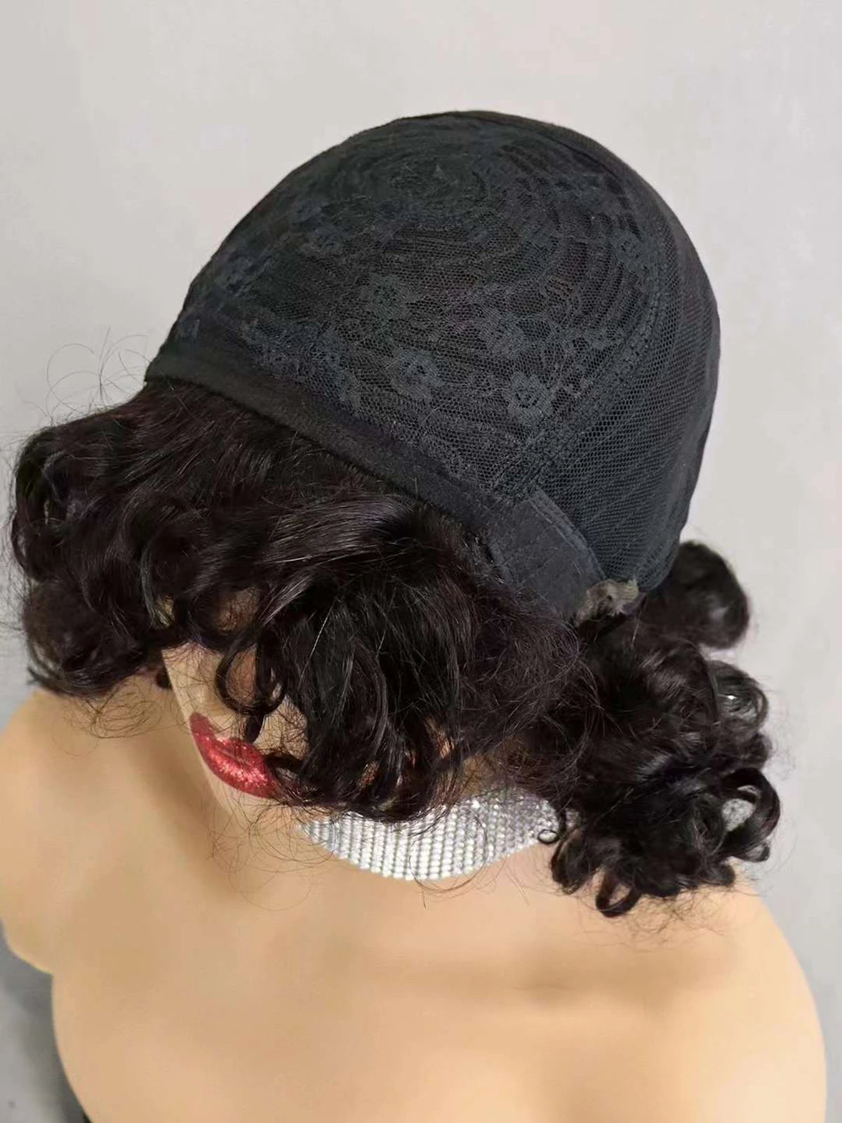 200% Density Brazilian Remy Human Hair Wigs Natural Loose Wave Machine Made Short Bob Wigs Curly Wigs With Bangs For Black Women