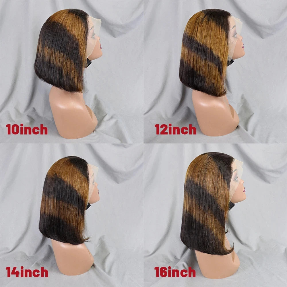 10-16 Inch 200% Density Straight Bob Wigs 30T4 Ombre Transparent 13x4 Lace Frontal Wigs Brazilian Remy Human Hair Wigs for Women