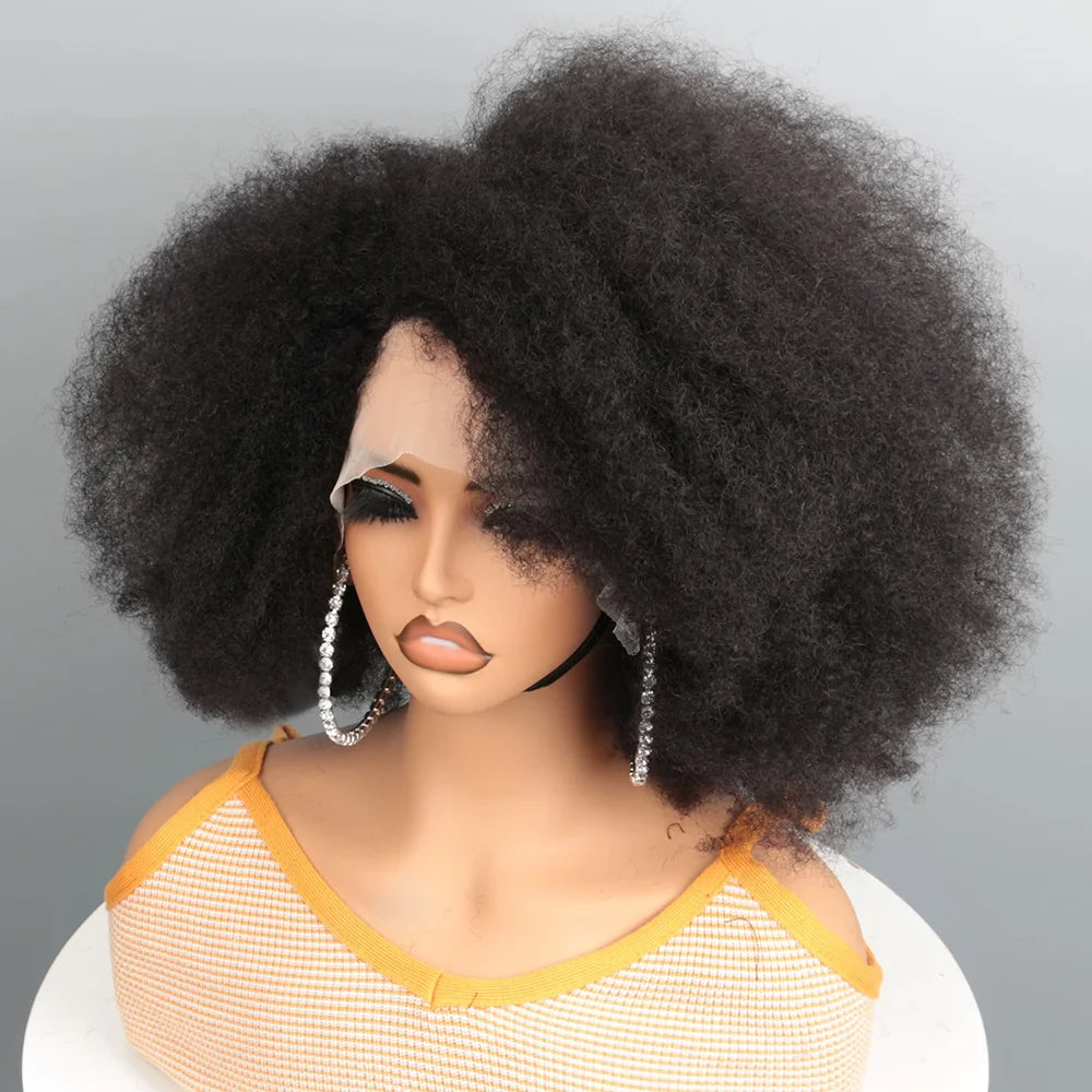 Afro Kinky Curly Transparent Lace Front Wig Brazilian Remy Human Hair Lace Natural Hairline 13X4X2 Afro Short Bob Human Hair Wig