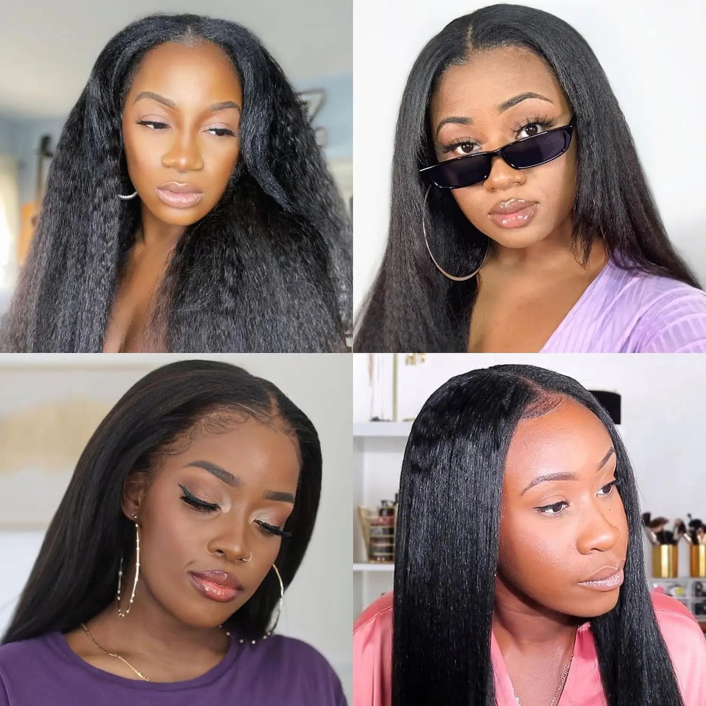 V Part Kinky Straight Wigs Human Hair For Women No Leave Out Natural Color Machine Made V Part Yaki Straight Wigs Brazilian Hair