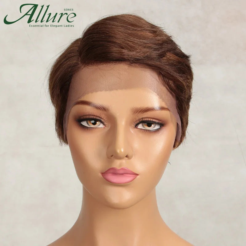 Short Pixie Cut Human Hair Wigs Natural Black Colored Hair T Part Lace Wig Brazilian Cheap Blonde 613 Ombre Remy Hair Wig Allure