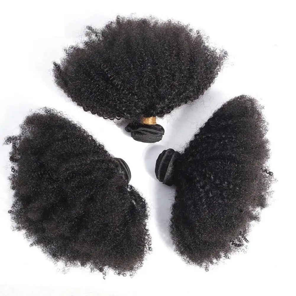 Afro Kinky Curly Human Hair Bundles 8 - 20 Inch Curly Weave 100% Unprocessed Virgin Extensions for Black Women Natural Color