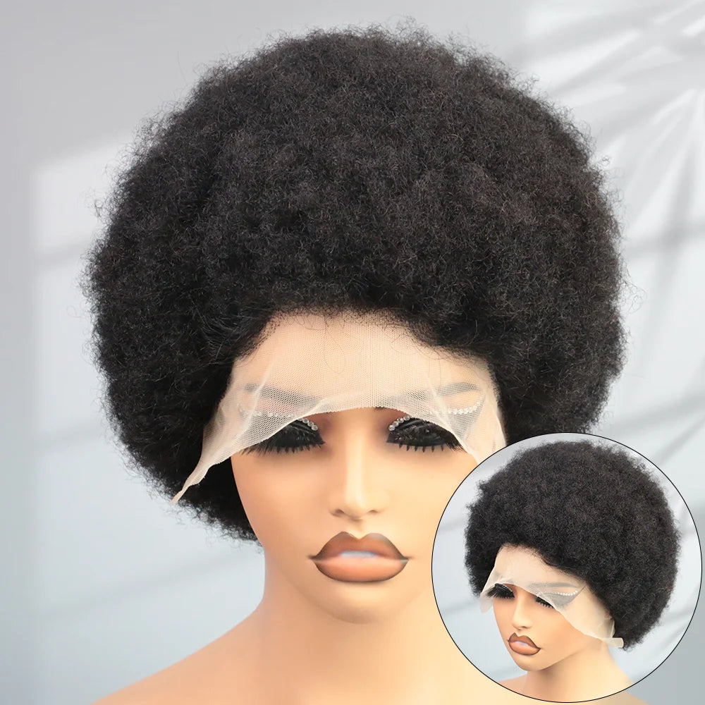 Afro Natural Short Pixie Cut Wig Human Hair Transparent 13X4 Lace Front Wigs Afro Kinky Curly Wig For Black Women Brazilian Wig