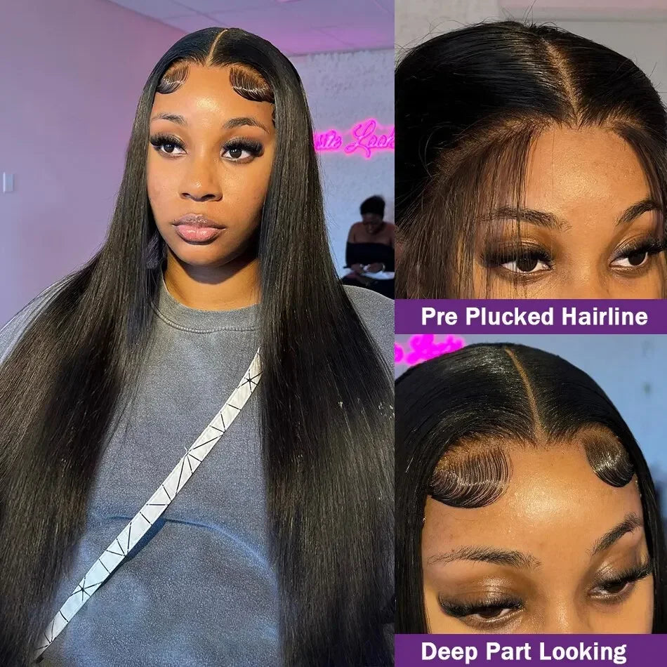 Straight 13x4 HD Transparent Lace Front Wig 30 32 Inch 13x6 Lace Frontal Wigs Human Hair 180 Density Brazilian Natural Black Wig