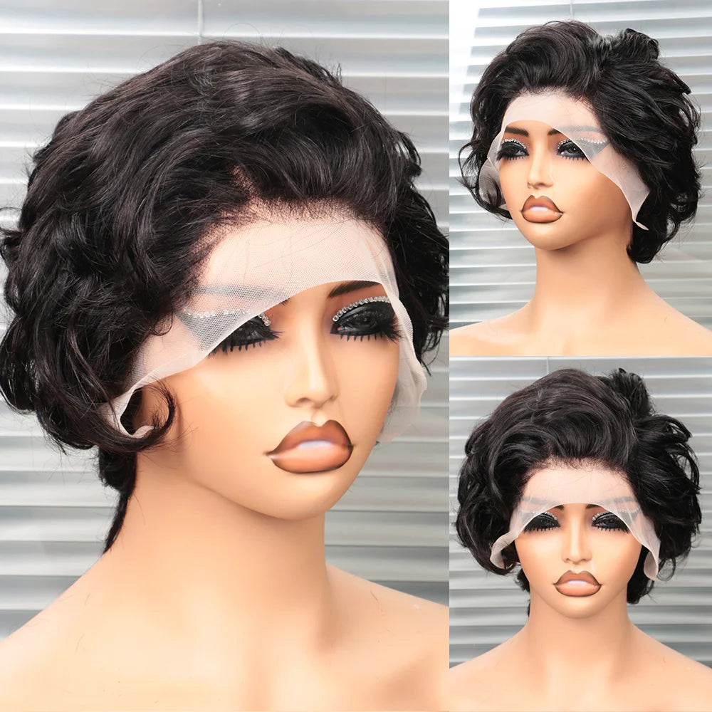 Pixie Cut Wigs Human Hair 13x4 Short Pixie Cut Lace Front Wig for Women Black Pixie Cut Transparent Frontal Wig Natural Wave Wig