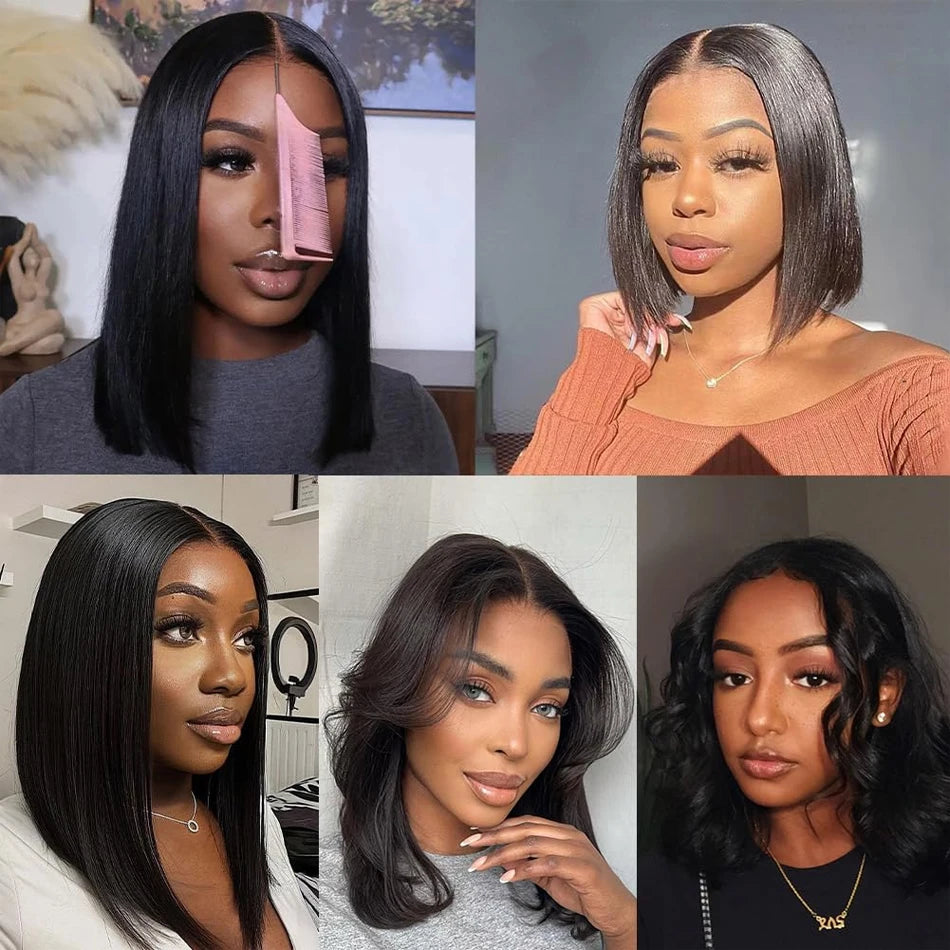 Wear And Go Glueless 100% Brazilian Human Hair Wig Bob HD Lace Bone Straight Short Bob 13x4 Lace Frontal Pre Plucked Ready To Go