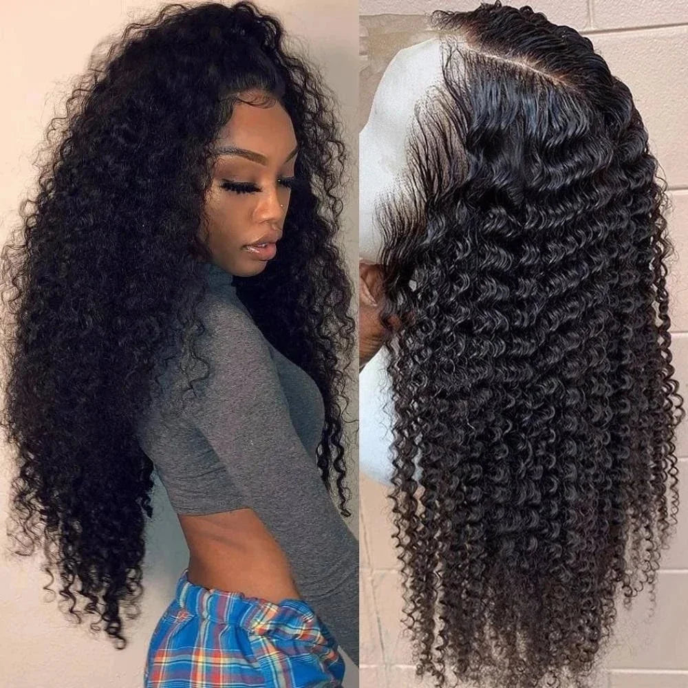 180 Density - 13x4 Kinky Curly Lace Front Human Hair Wigs For Black Women Brazilian Transparent Lace Frontal Wig 180%-250% Density KF Beauty U